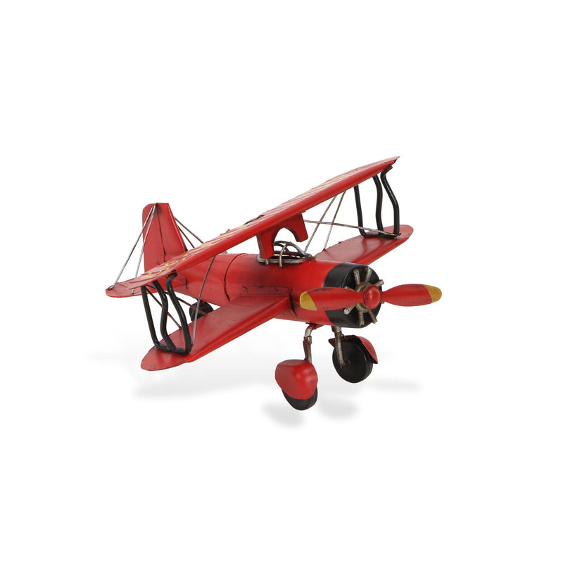 Hand Painted 1933 G5 Bi Plane Model Airplane - Red / Black