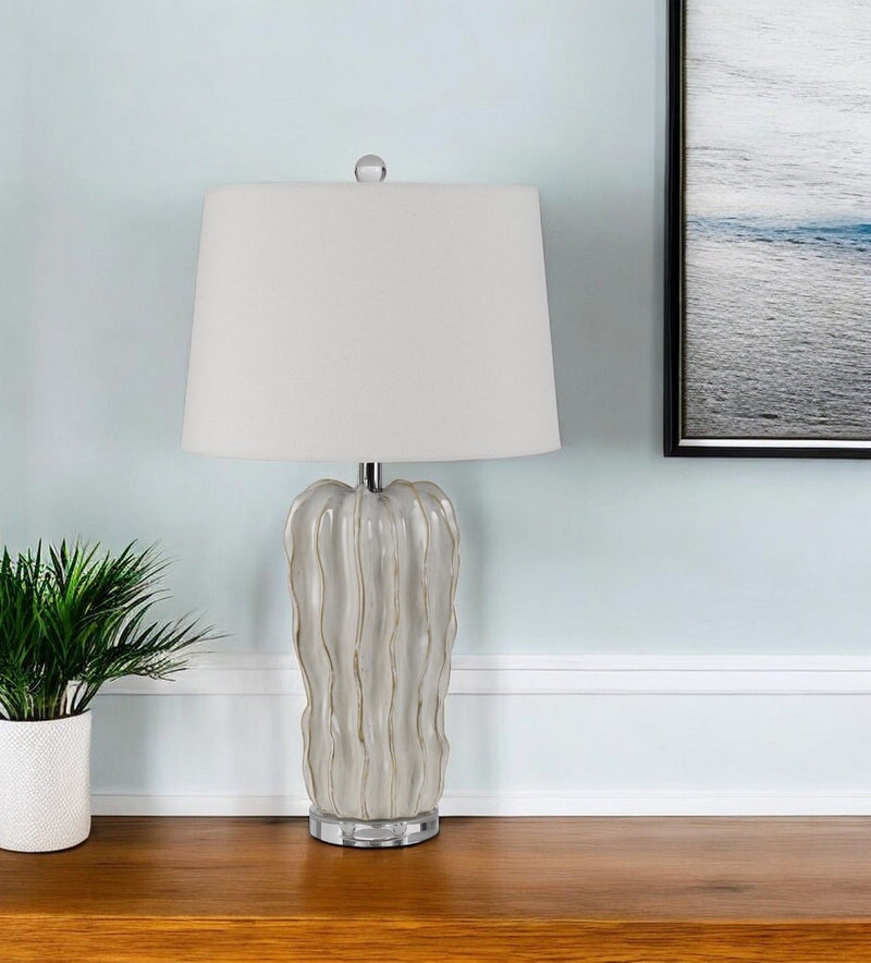 Glass Novelty Table Lamp With White Empire Shade - Nickel