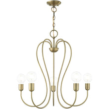 Load image into Gallery viewer, 25" Five Light Dimmable Chandelier With Shades - Antiqued Brass
