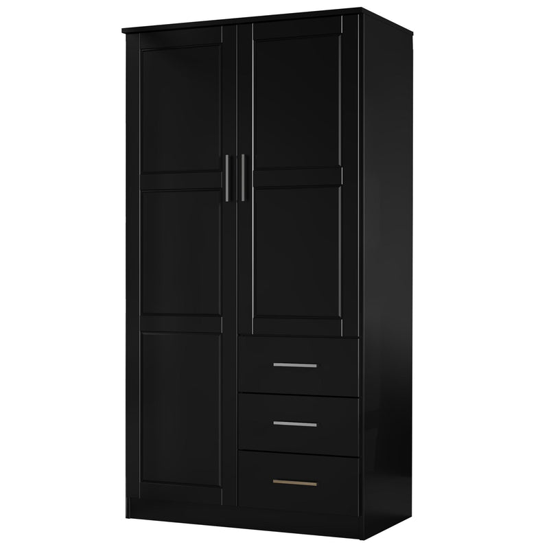Solid Wood Two Door Three Drawer Combo Dresser - Black