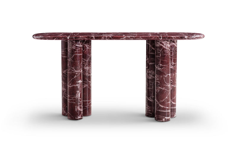 Genuine Marble And Stone Double Pedestal Console Table - Red