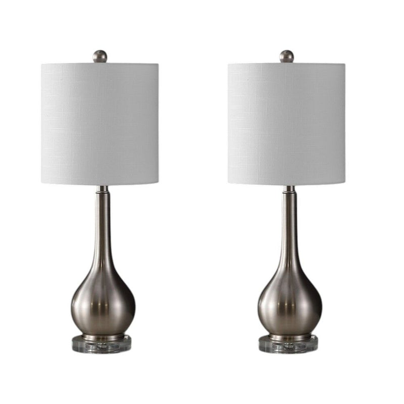 Gourd Table Lamps With Drum Shades (Set of 2) - Nickel
