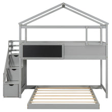 Load image into Gallery viewer, Twin over Full House Bunk Bed with Storage Staircase and Blackboard,Gray(Old SKU: GX001701AAE)
