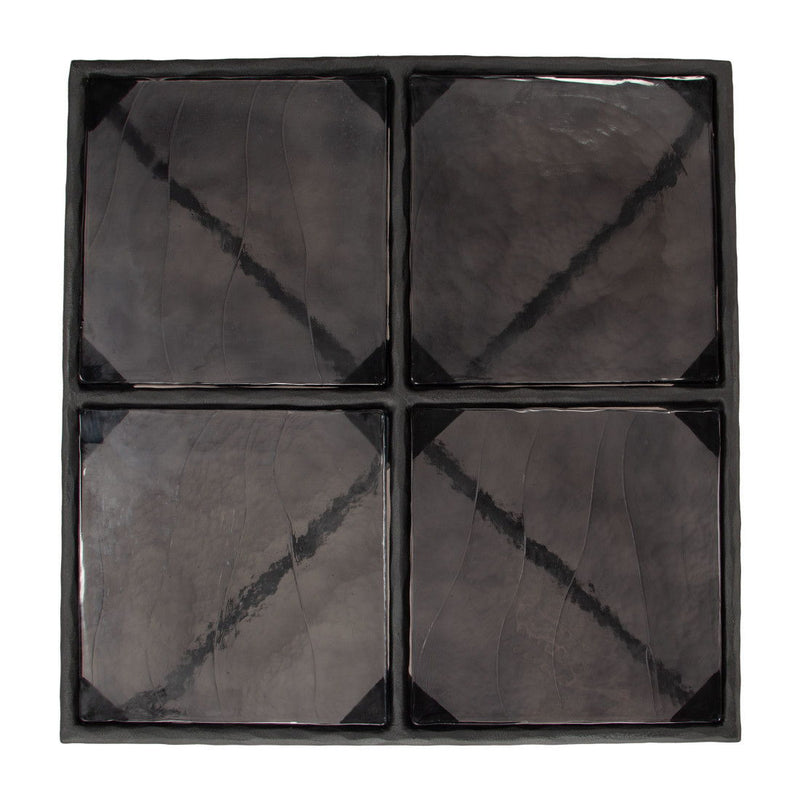 Glass Aluminum Square Pedestal Coffee Table - Black
