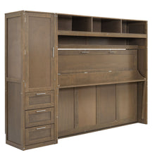 Load image into Gallery viewer, Full Size Murphy Bed With Wardrobe, Drawers, And Open Shelves - Wood
