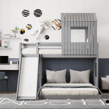 Load image into Gallery viewer, Loft Bunk Bed With Playhouse, Farmhouse, Ladder, Slide And Guardrails
