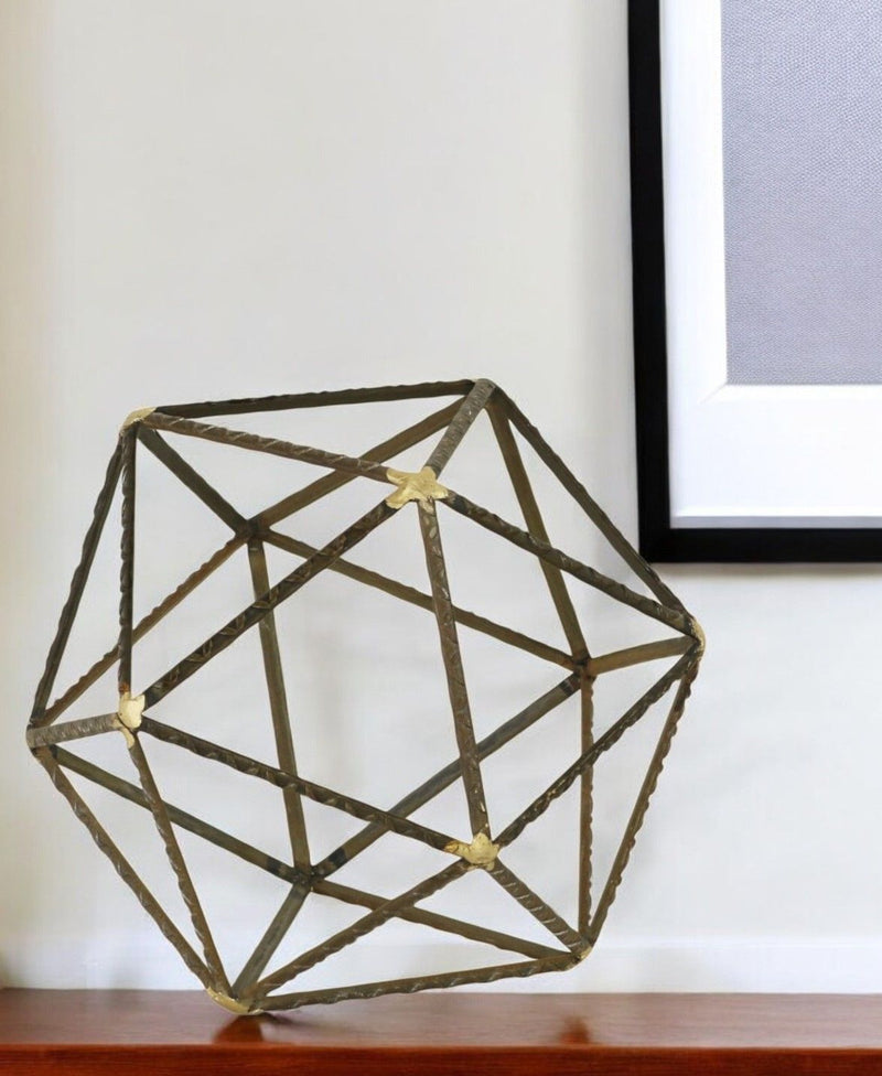 Hand Painted Geometric Orb Tabletop Sculpture (399629) - Brown / Gold