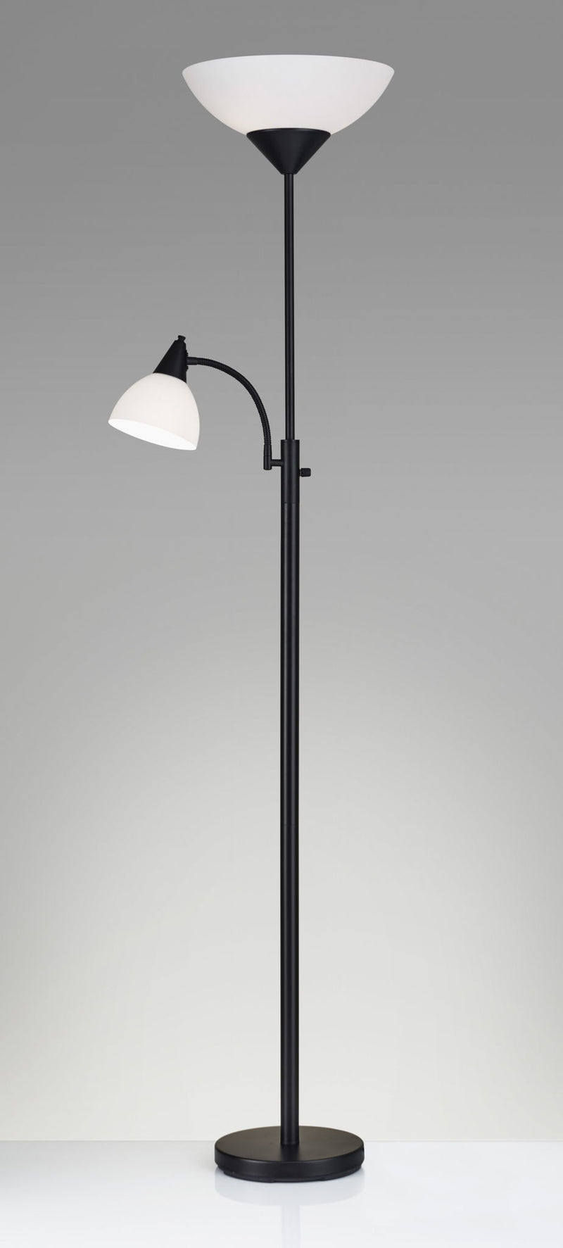 Two Light Torchiere Floor Lamp With Acrylic Bowl Shades - Black / White