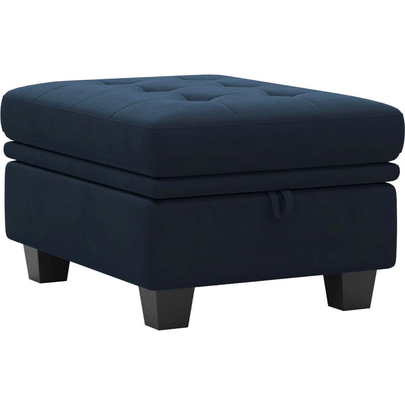 Velvet Tufted Storage Ottoman - Blue / Black