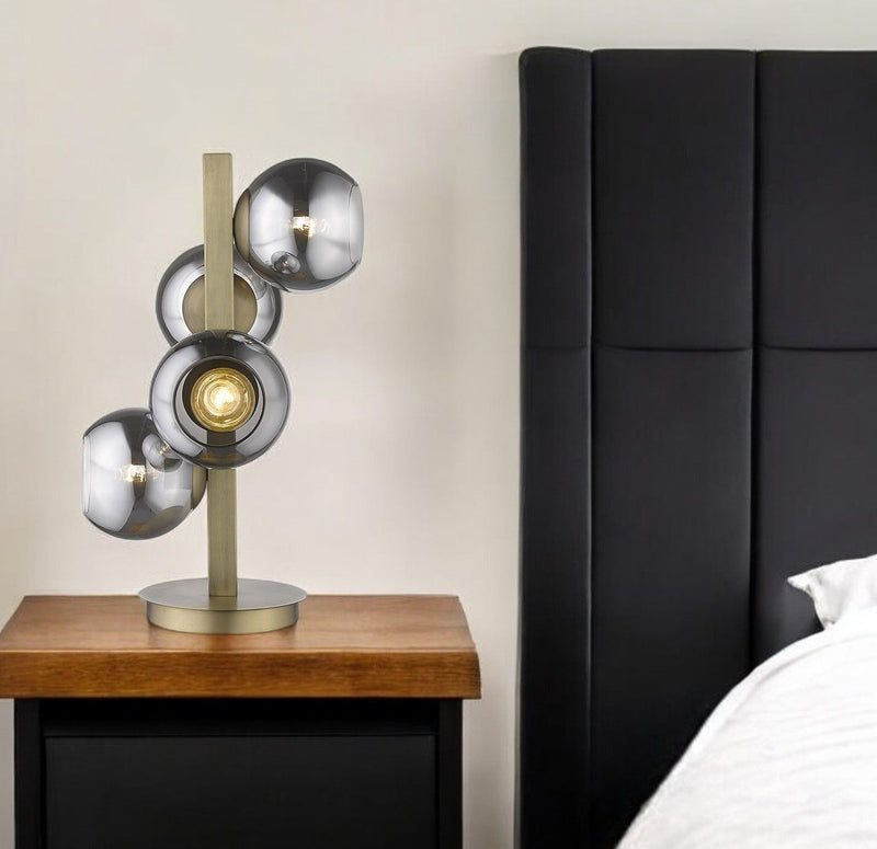 Metal Four Light Novelty Table Lamp With Silver Metallic Globe Shades - Brass