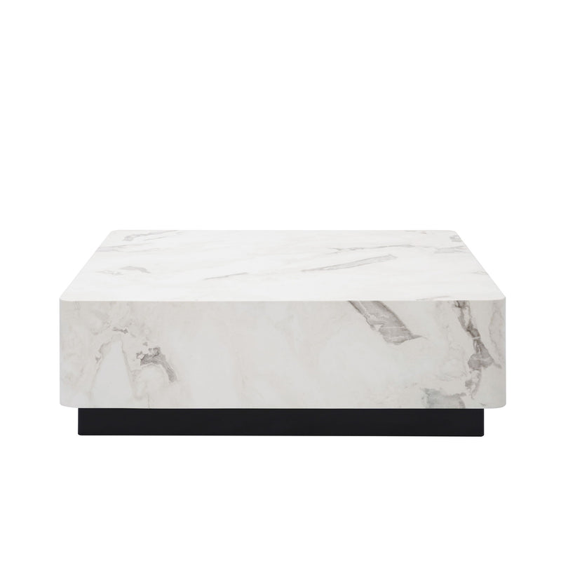 Cement Wood Square Block Coffee Table With Two Drawers - White / Black