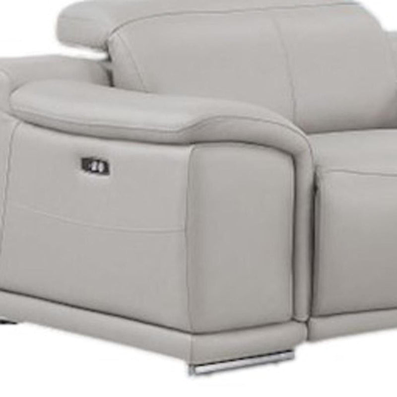 Leather Modular L-Shaped Seven Piece Corner Sectional With Console - Ash / Gray