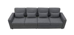 [VIDEO provided] [New] 104" 4-Seater Modern Linen Fabric Sofa with Armrest Pockets and 4 Pillows,Minimalist Style Couch for Living Room, Apartment, Office,3 Colors