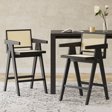 Load image into Gallery viewer, Modern Minimalist Bar Stool With Cane Seat - Black / Natural
