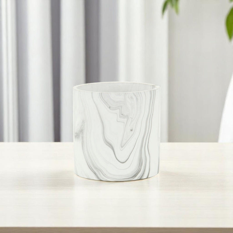Marbleized Indoor Outdoor Round Pot Planter - White / Gray