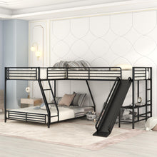 Load image into Gallery viewer, L-Shaped Twin Over Full Bunk Bed With Twin Loft, Built In Desk And Slide - Black
