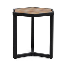 Load image into Gallery viewer, Outdoor Side Table With Iron Base And Slatted Top - Brown

