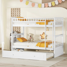 Load image into Gallery viewer, Twin over Twin Bunk Bed with Twin Size Trundle, Convertible Beds, White
