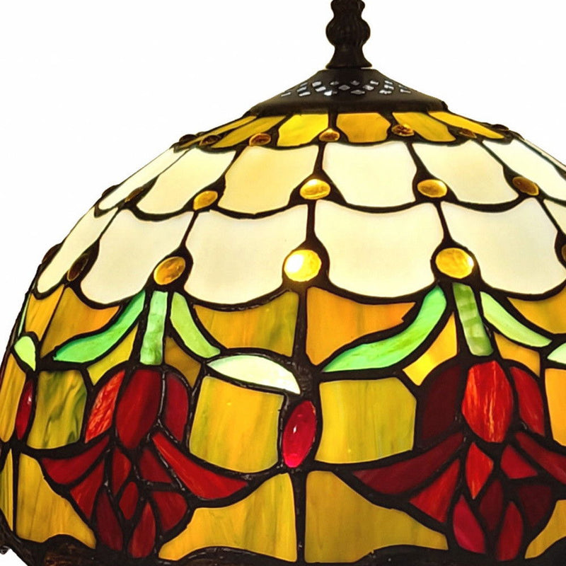 Metal Candlestick Table Lamp With Orange Dome Shade - Dark Brown