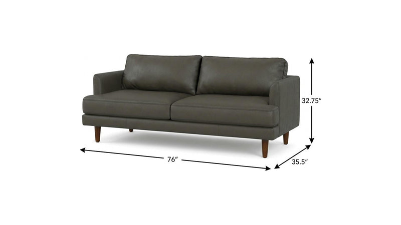 76" Leather Sofa With Brown Legs - Black