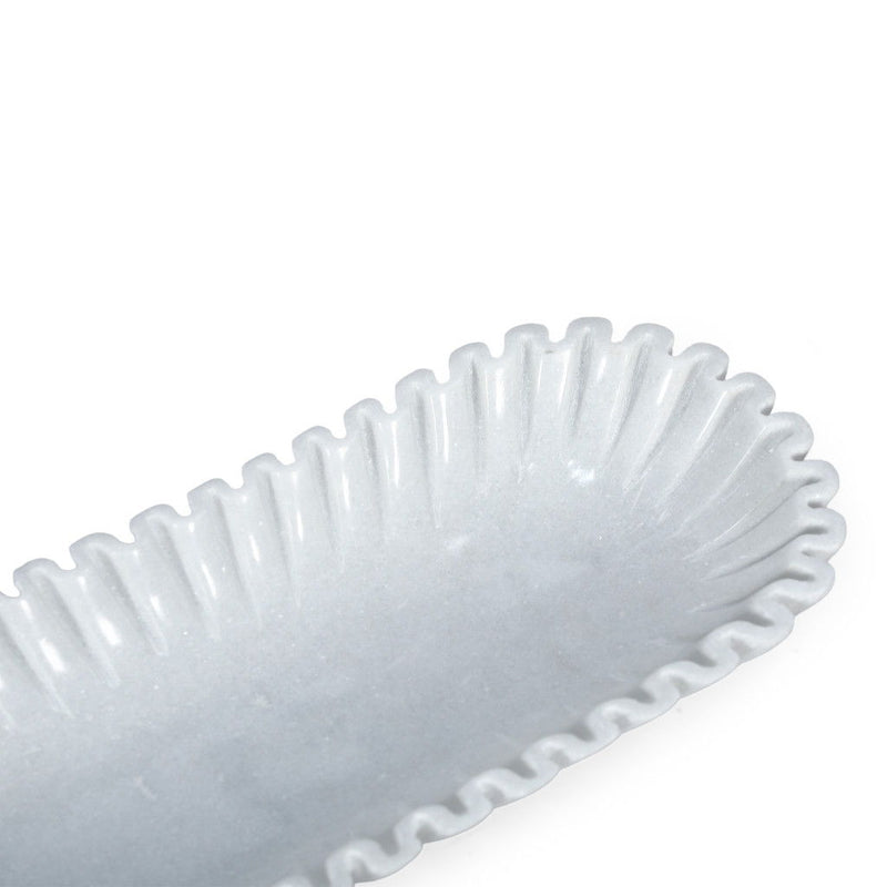 Marble Fluted Oblong Tray - White