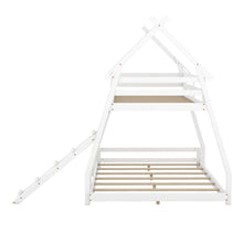 Load image into Gallery viewer, Twin over Queen House Bunk Bed with Climbing Nets and Climbing Ramp, White
