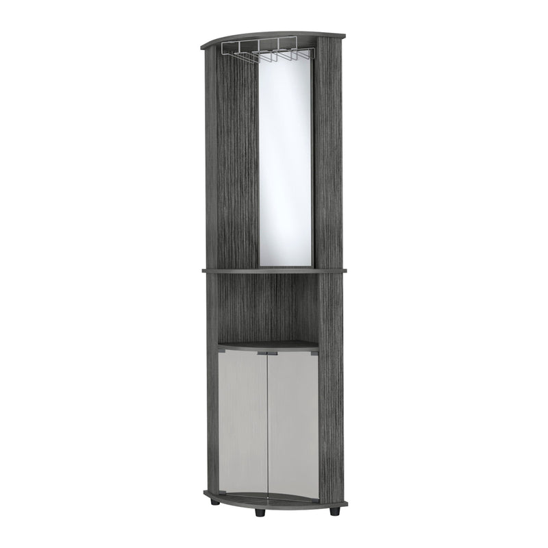 Wood Corner Bar Cabinet With Two Doors - Gray