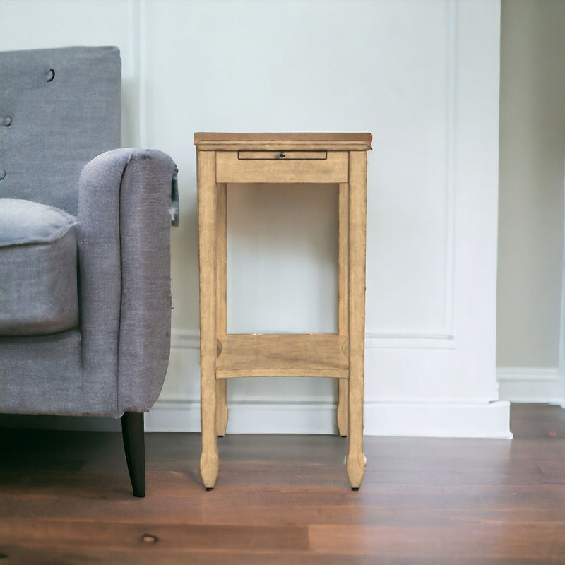 Manufactured Wood Rectangular End Table With Shelf - Beige