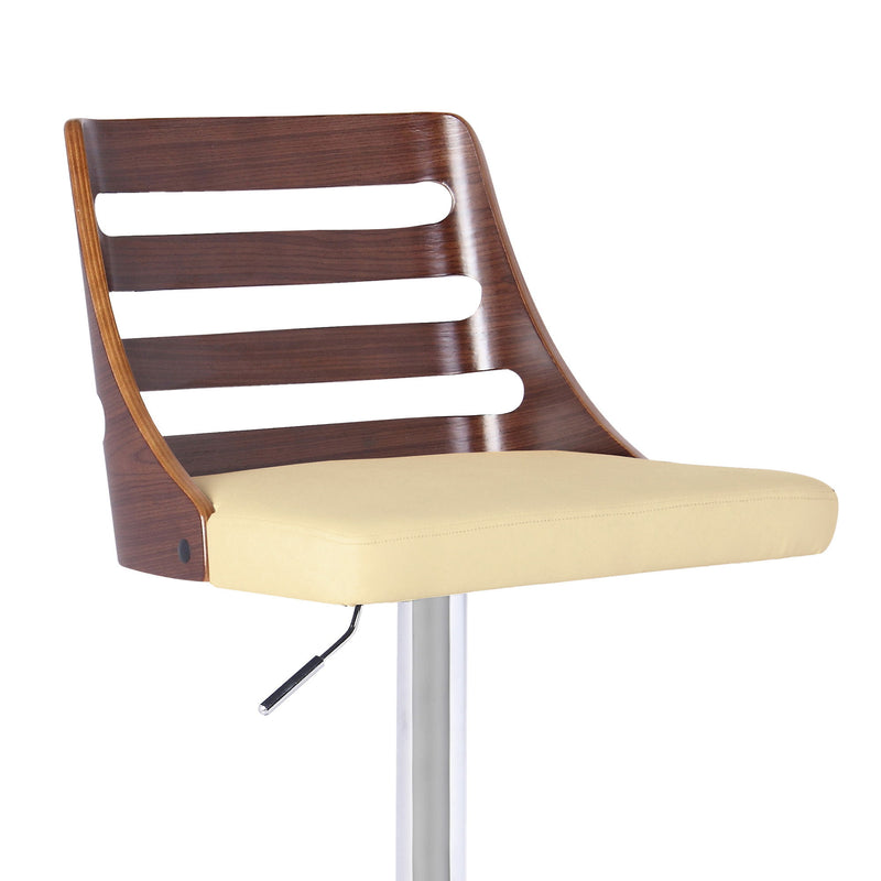 Faux Leather And Iron Low Back Adjustable Height Bar Chair - Cream And Silver