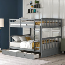 Load image into Gallery viewer, Full-Over-Full Bunk Bed with Ladders and Two Storage Drawers (Gray)(OLD SKU:LT000365AAE)
