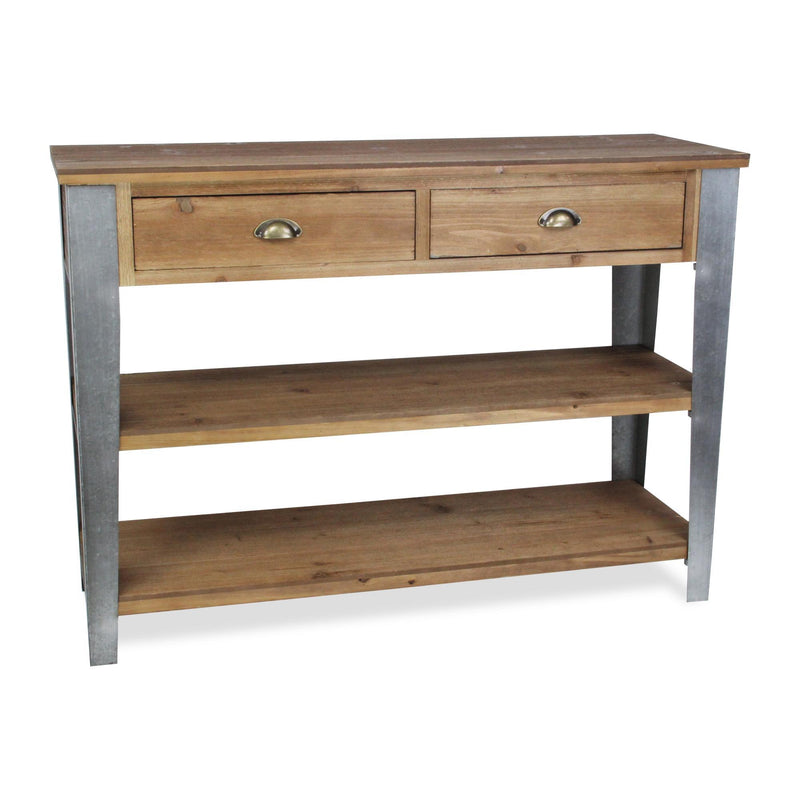 Console Table With Two Shelves Two Drawers - Brown