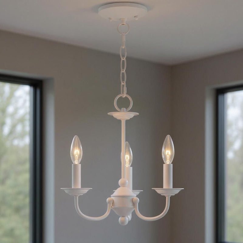 14" Three Light Dimmable Chandelier With Shades - White
