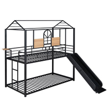 Load image into Gallery viewer, Twin Over Twin Metal Bunk Bed ,Metal Housebed With Slide,Three Colors Available.(Black with Black  Slide)(OLD SKU :LP000095AAB)
