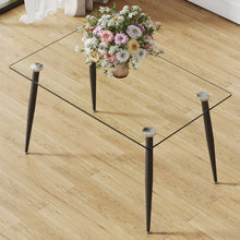 Load image into Gallery viewer, Modern Rectangular Glass Dining Table With Tempered Glass Top And Metal Legs For 4 - 6 People - Black / Transparent
