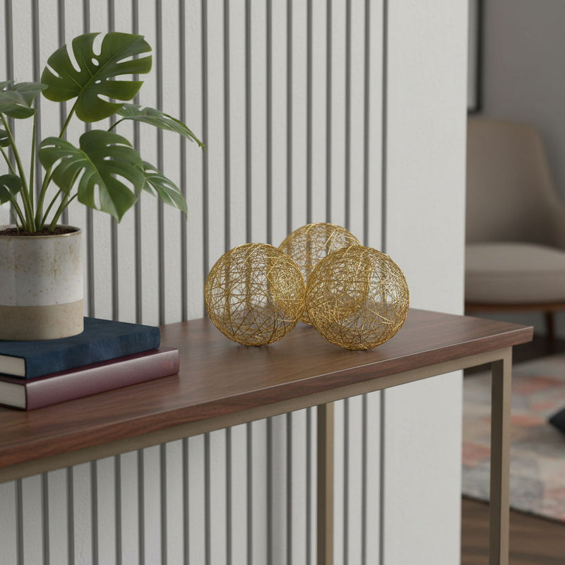 Wire 3 Decorative Orbs (Set of 3) - Gold