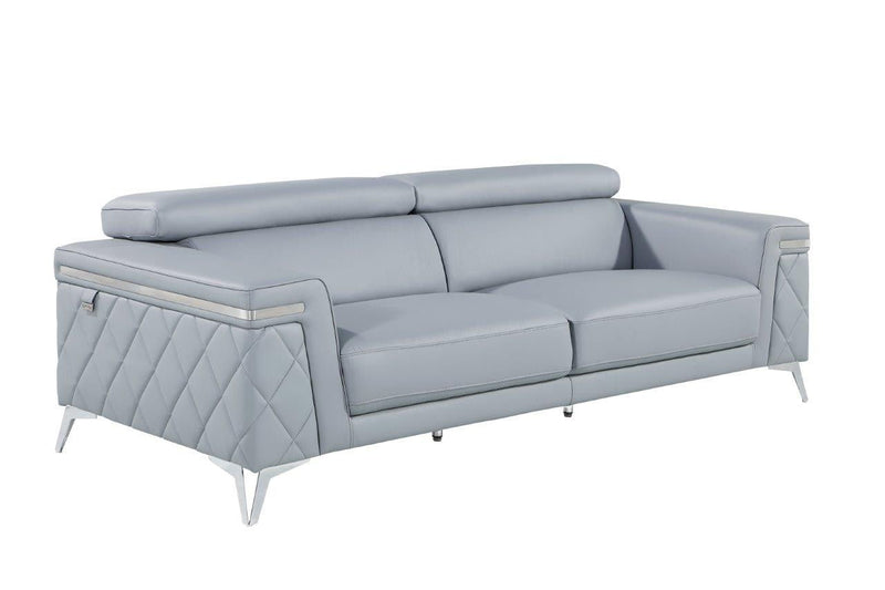 Italian Leather Sofa With Silver Legs - Light Blue