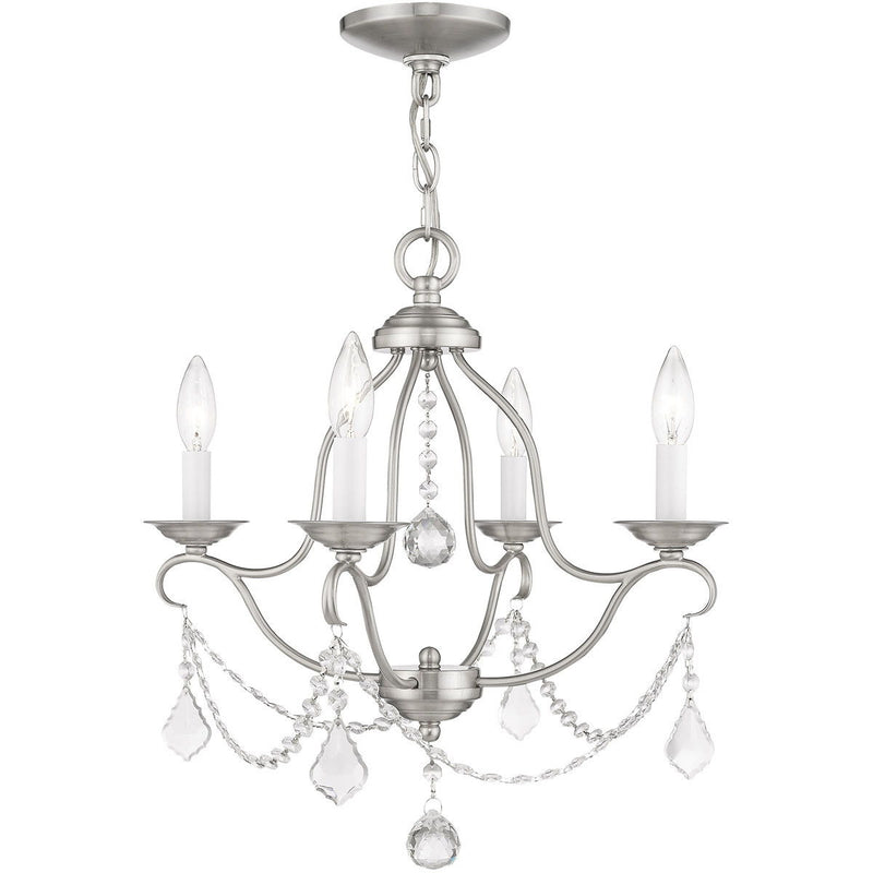 18" Four Light Metal Dimmable Chandelier With Shades - Nickel