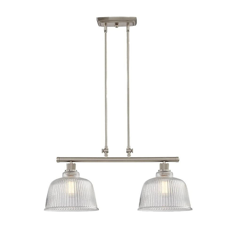 Kitchen Island Two Light Metal Transparent Glass Dimmable Chandelier With Shades - Nickel