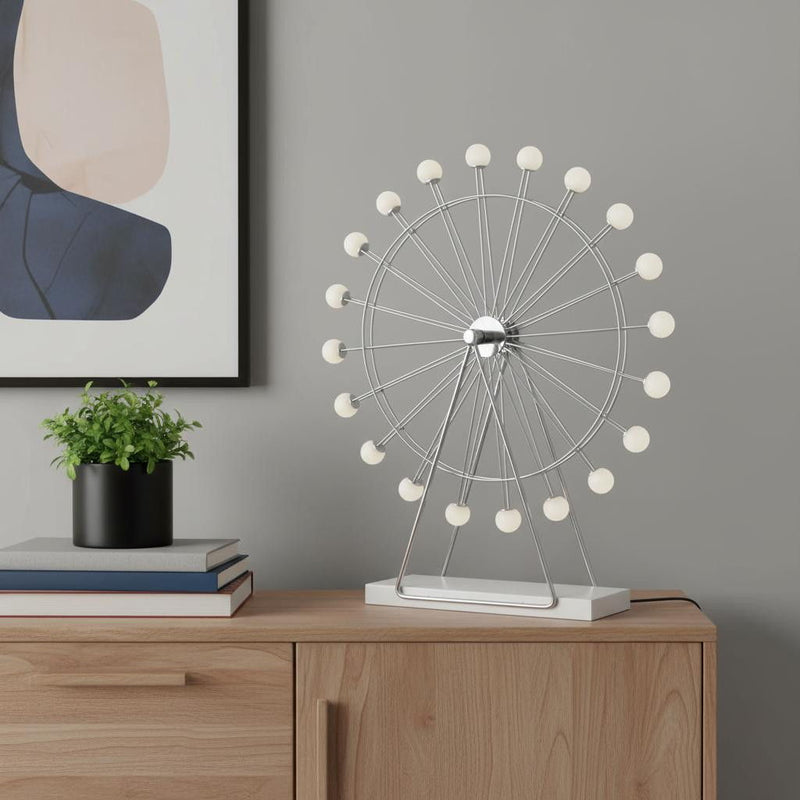 Metal Multi Light Bedside LED Table Lamp With Off-White Globe Shade - Off-White