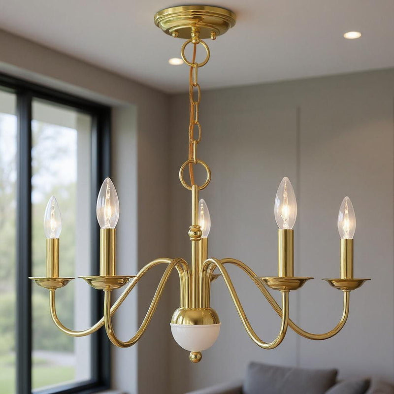 13" Five Light Dimmable Chandelier With Shades - Brass