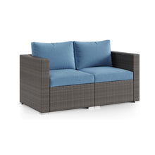 Load image into Gallery viewer, 2 Piece Patio Loveseat Set With Thick Cushions, Outdoor Sectional Sofa For Balcony - Blue / Brown
