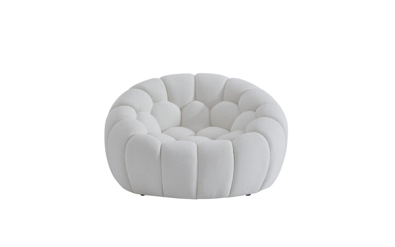 Tufted Boucle Curved Lounge Chair - White