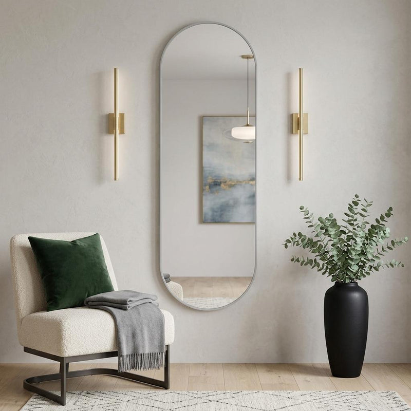 Aluminum Oval Framed Full Length Hanging Mirror - Silver
