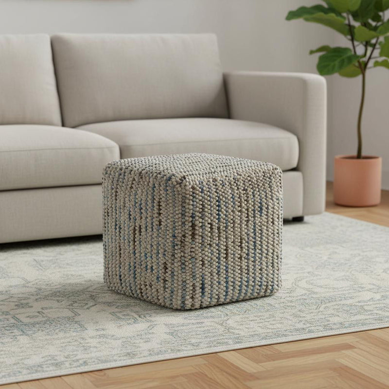 Wool Cube Pouf Ottoman - Blue