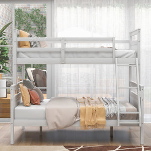 Twin over Full Bunk Bed with ladder, Safety Guardrail, Perfect for Bedroom, White(Old SKU: SM000118AAK-1)