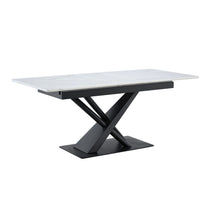 Load image into Gallery viewer, Dining Table With Geometric X Frame For Kitchen Or Dining Room - White Marble
