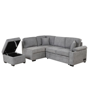 87.4" Sleeper Sofa Bed,2 in 1 Pull Out sofa bed L Shape Couch with Storage Ottoman for Living Room,Bedroom Couch and Small Apartment, Gray