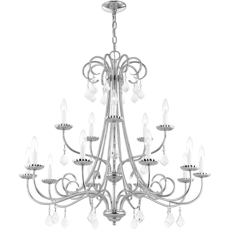 34" Multi Light Dimmable Chandelier With Shades - Silver