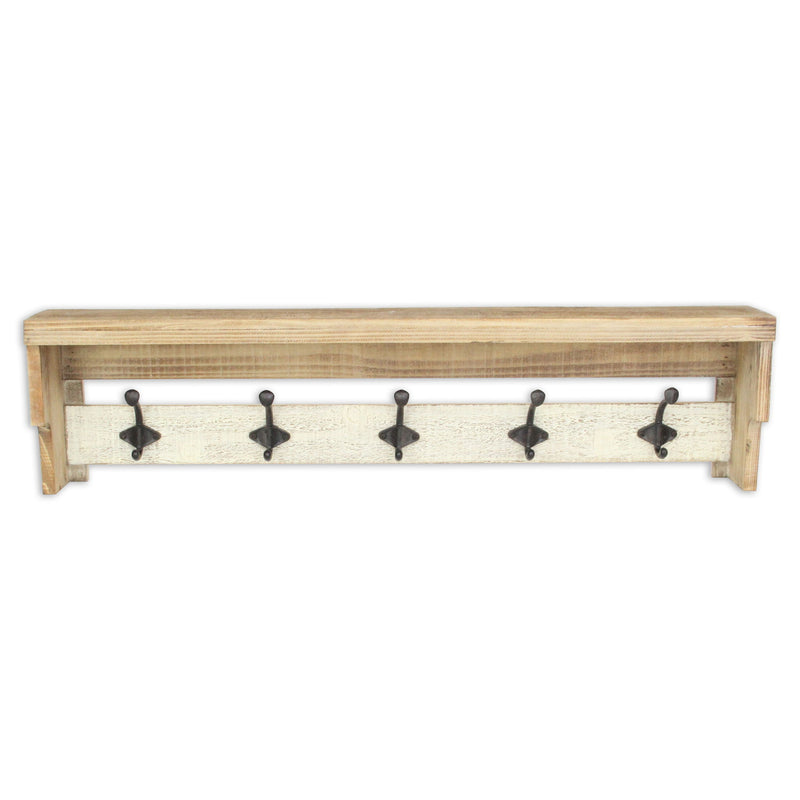 32" Wood Five Hook Wall Mount Coat Rack - Natural