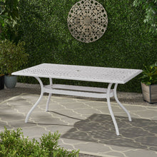Load image into Gallery viewer, Celestine - Outdoor Cast Aluminum Dining Table With Floral Lattice Design And Umbrella Holder

